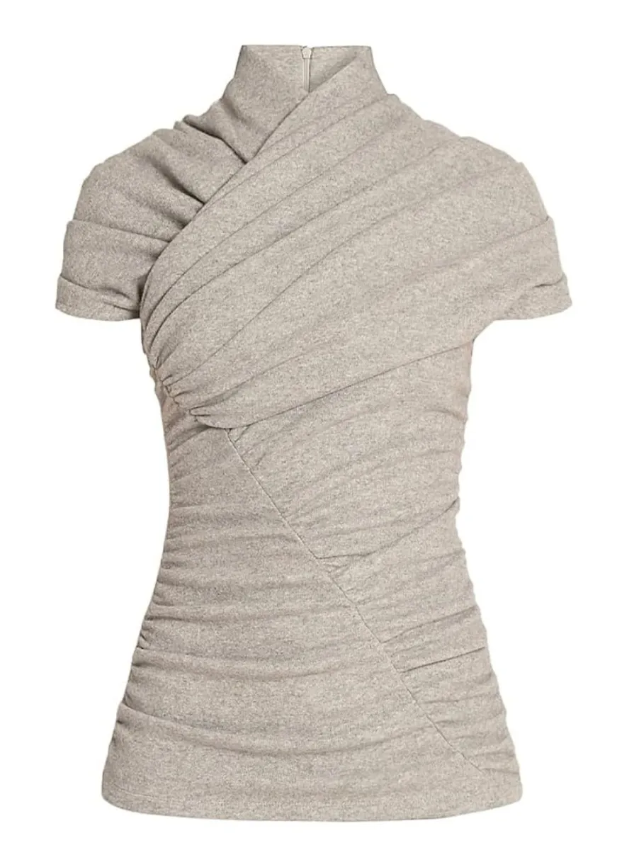 Virgin Wool-Cotton Blend Draped Top