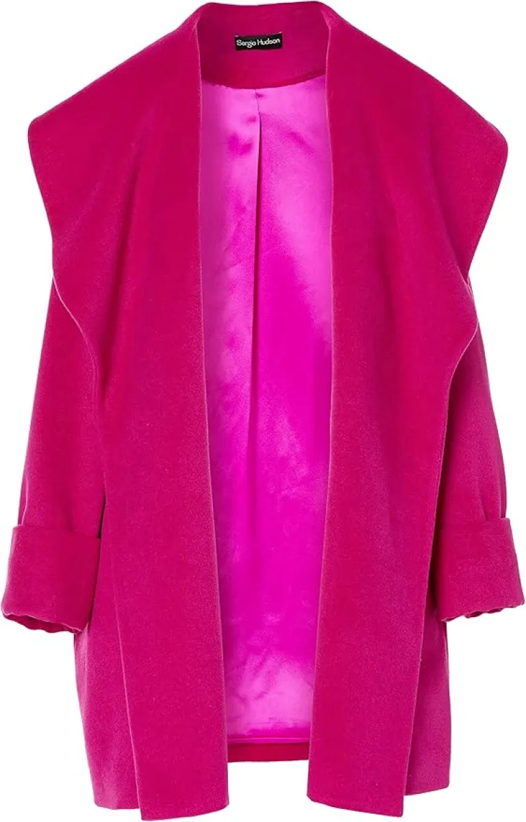 Shawl Collar Drape Coat- Fuchsia