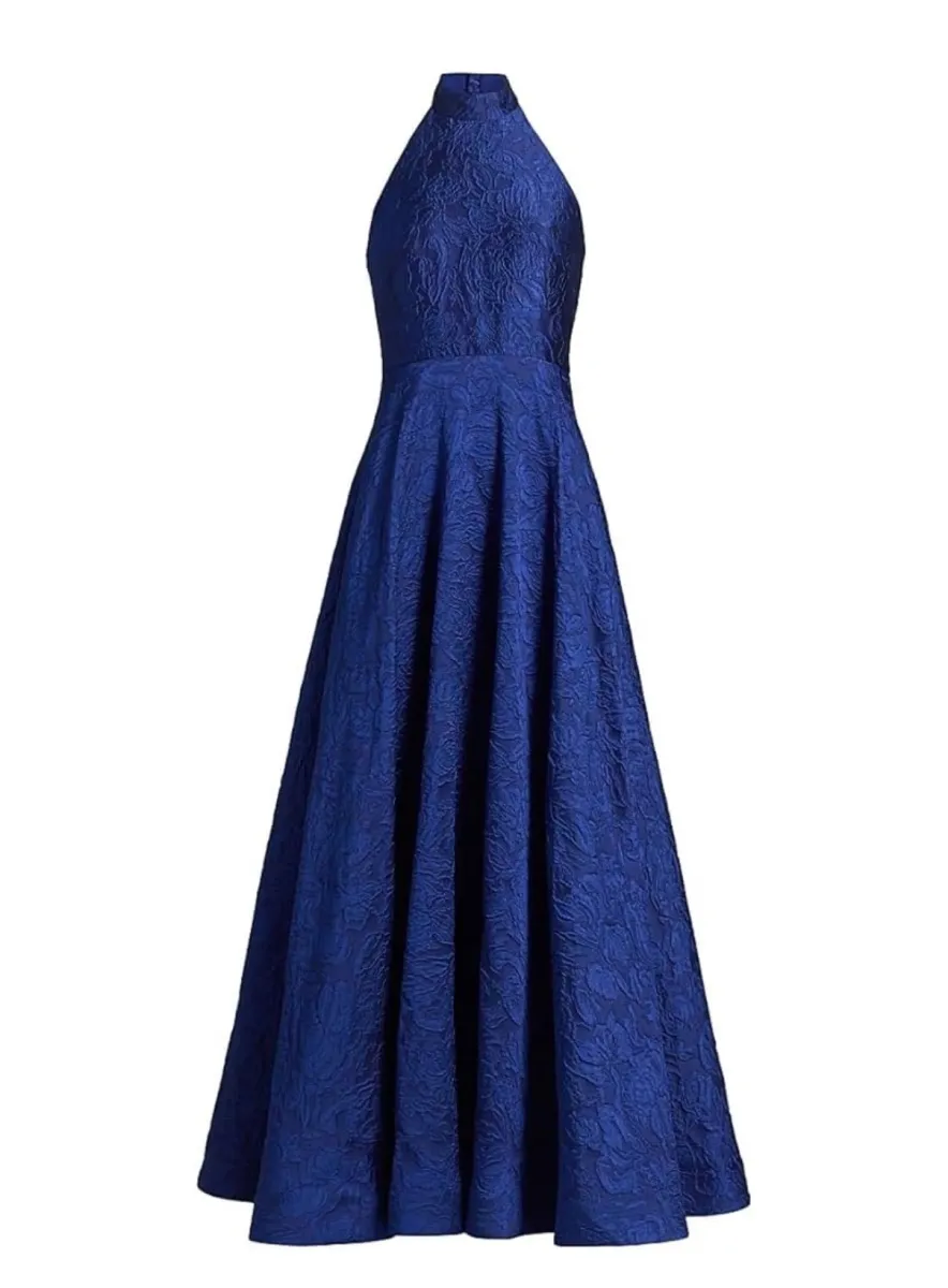 Luna Jacquard Halter Gown