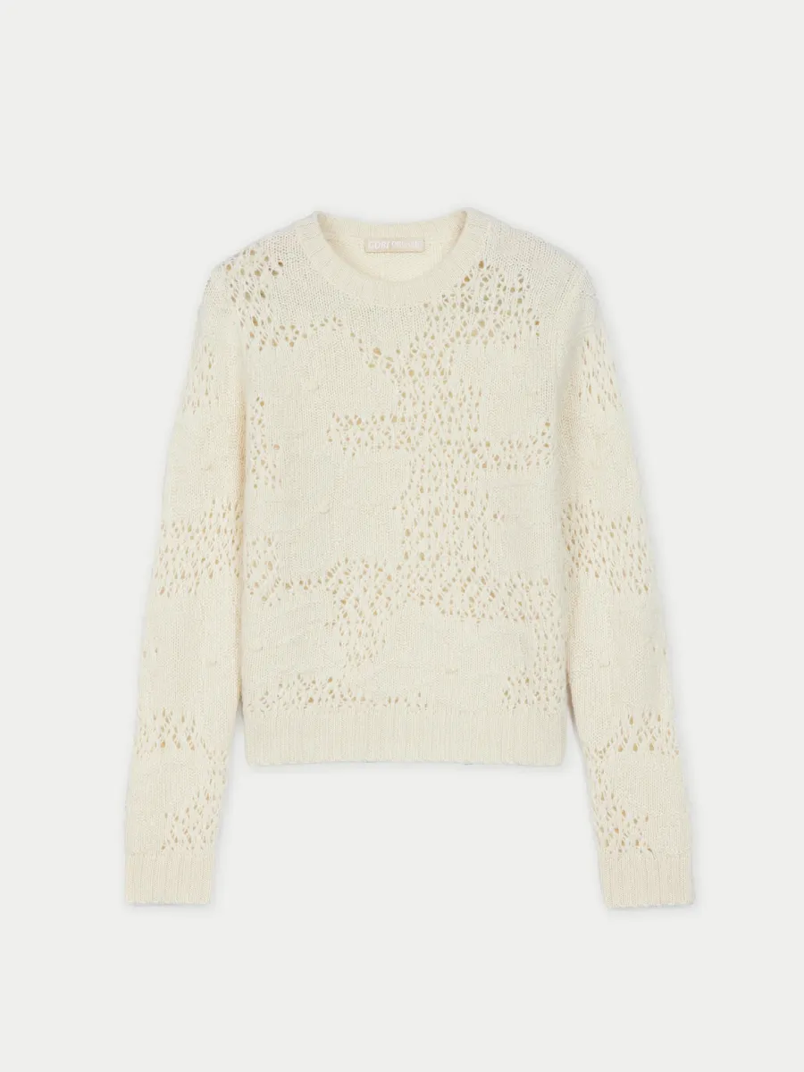 Organic Color Floral pattern Ajour-Knit Cashmere Sweater